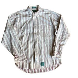 90s Vintage White Geometric striped Button down shirt Medium